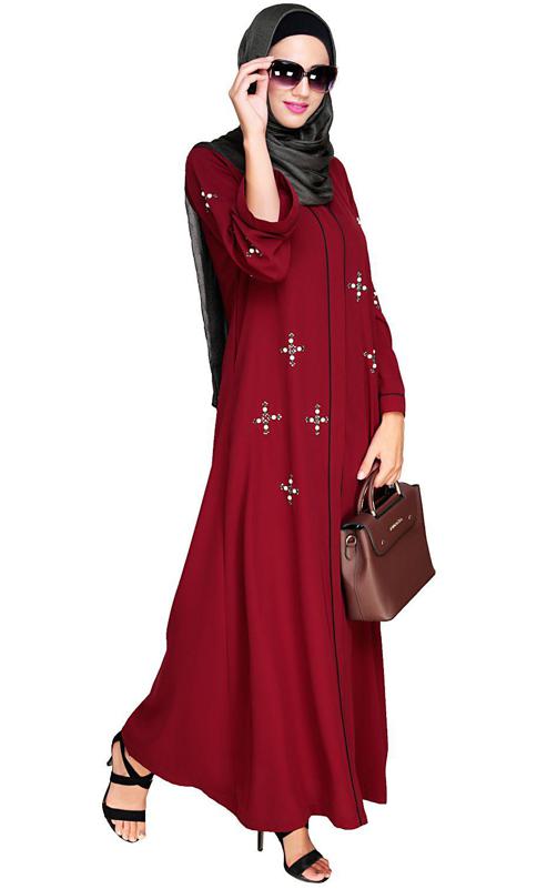 Newfangled Pearl Embroidered Wine Abaya