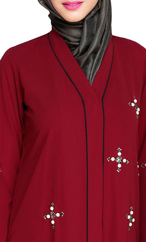 Newfangled Pearl Embroidered Wine Abaya