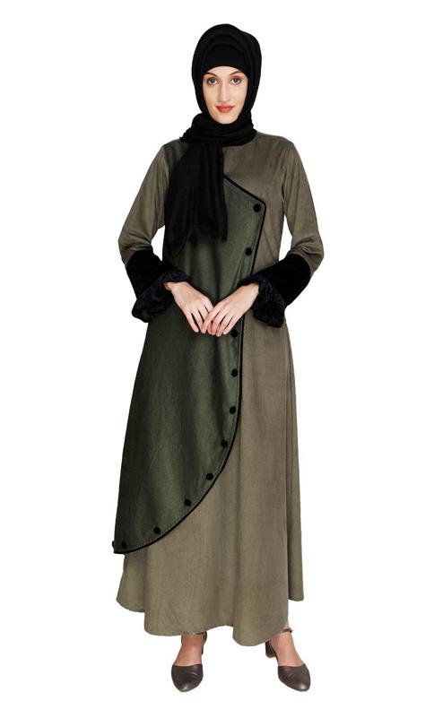 Olive & Black Coat Style Abaya (Made-To-Order)