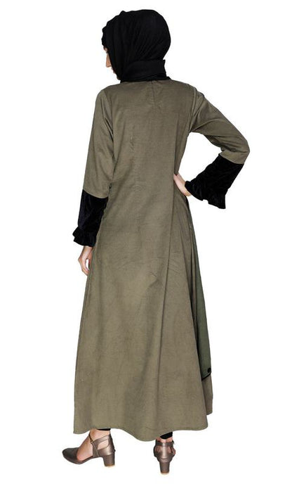 Olive & Black Coat Style Abaya (Made-To-Order)