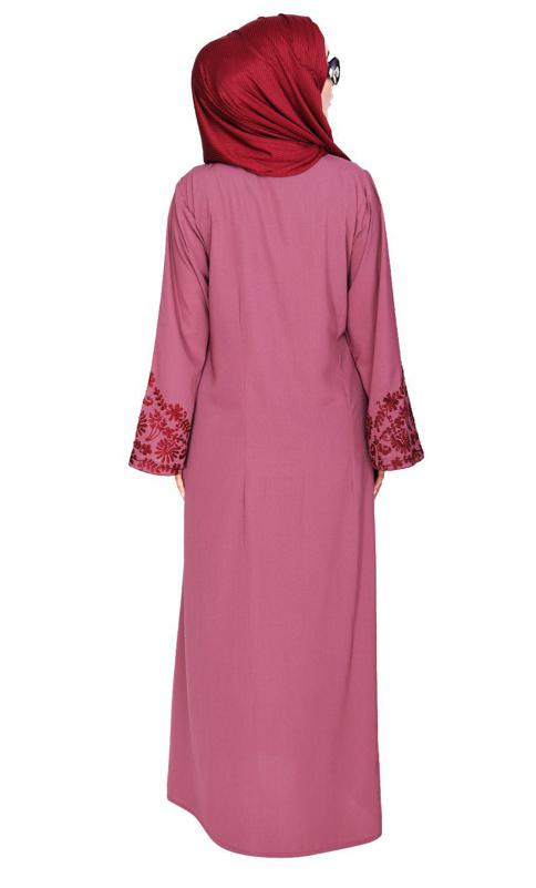 Onion Pink Abaya With Thread Embroidery