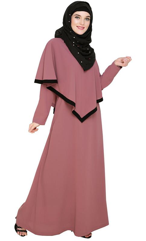 Onion Pink Fancy Cape Abaya (Made-To-Order)