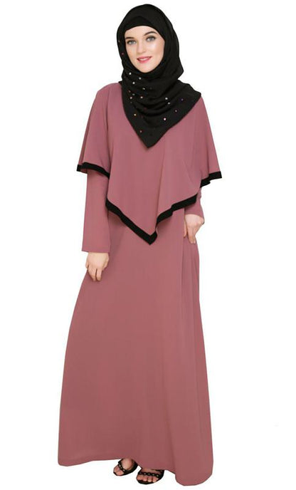 Onion Pink Fancy Cape Abaya (Made-To-Order)