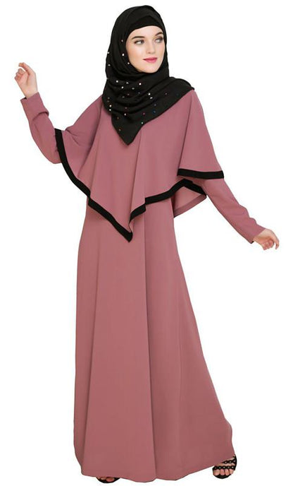 Onion Pink Fancy Cape Abaya (Made-To-Order)