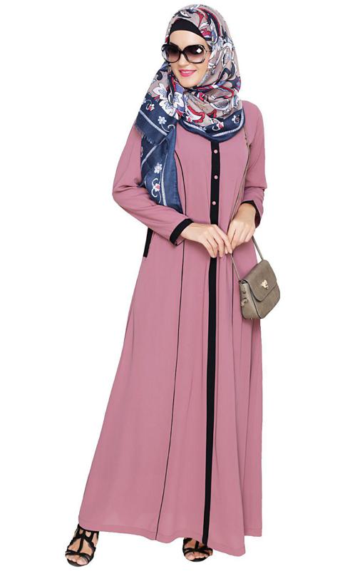 Onion Pink Panelled Abaya (Made-To-Order)