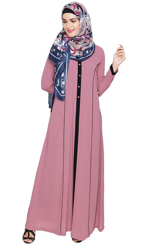Onion Pink Panelled Abaya (Made-To-Order)