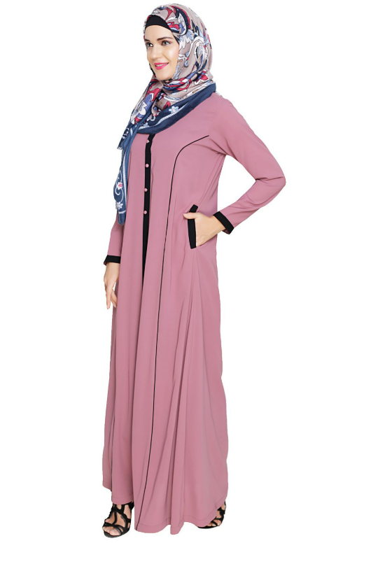 Onion Pink Panelled Abaya (Made-To-Order)