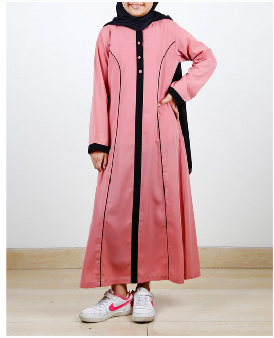 Onion Pink Panelled Kids Abaya (Made-To-Order)