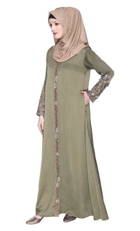 Opulent Hand Embroidered Dead Mint Luxury Abaya (Made-To-Order)