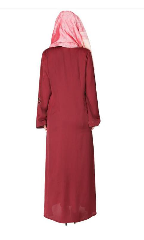 Opulent Hand Embroidered Front Open Maroon Abaya With A Unique Twisted Motif Of Sparkling Sequins