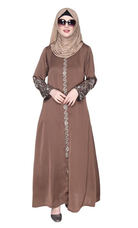 Opulent Hand Embroidered Oak Brown Luxury Abaya (Made-To-Order)
