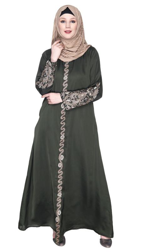 Opulent Hand Embroidered Olive Luxury Abaya (Made-To-Order)