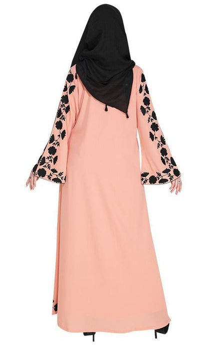 Opulent Peach Abaya With Extravagant Embroidery (Made-To-Order)