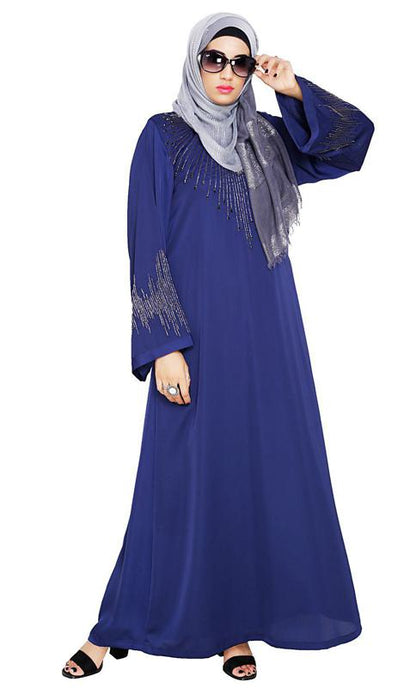Ornate Blue Dubai Style Abaya (Made-To-Order)