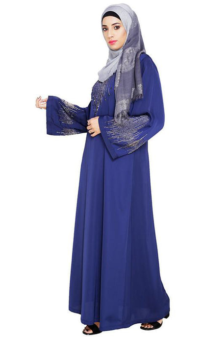 Ornate Blue Dubai Style Abaya (Made-To-Order)