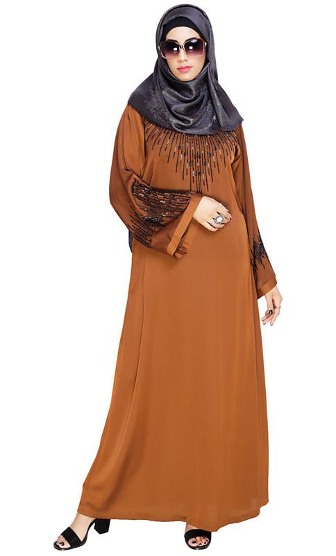 Ornate Brown Dubai Style Abaya (Made-To-Order)