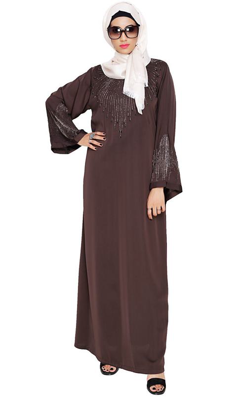 Ornate Dark Brown Dubai Style Abaya (Made-To-Order)