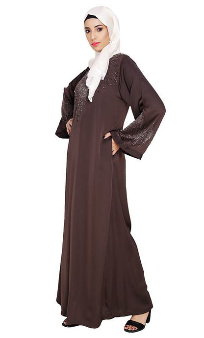Ornate Dark Brown Dubai Style Abaya (Made-To-Order)