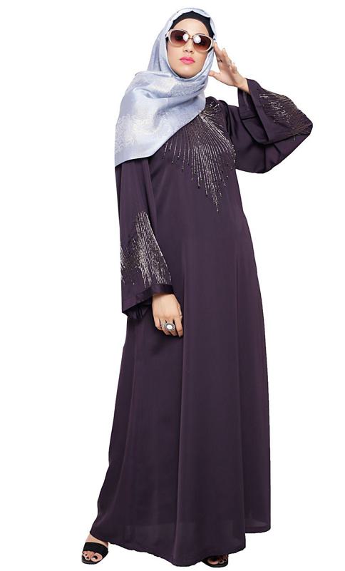 Ornate Dark Purple Dubai Style Abaya