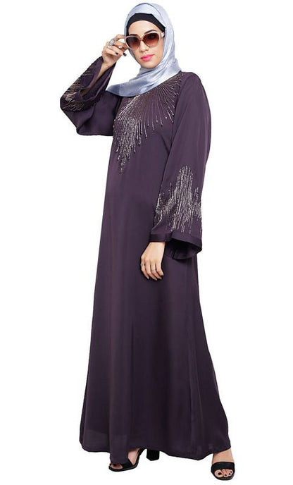 Ornate Dark Purple Dubai Style Abaya (Made-To-Order)
