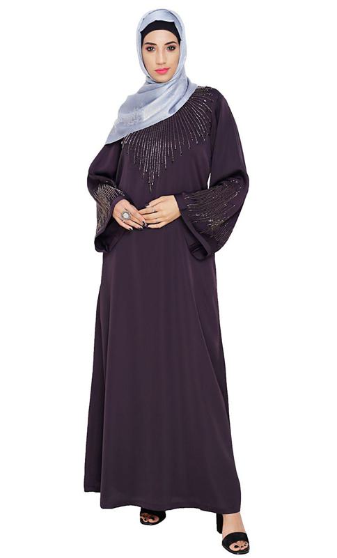 Ornate Dark Purple Dubai Style Abaya