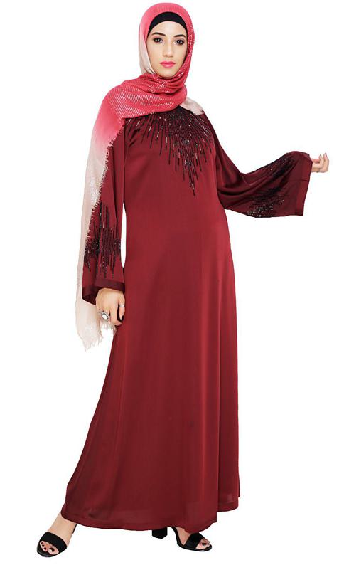 Ornate Wine Dubai Style Abaya