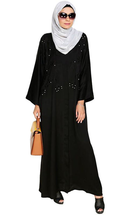 Pearl And Flora Embroidered Dubai Style Black Abaya