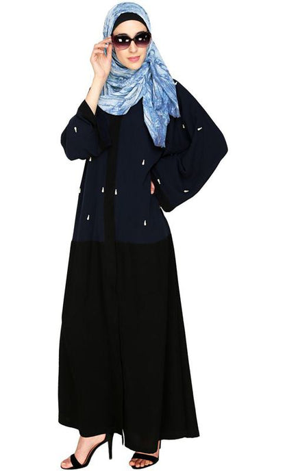 Pearl Drops Dubai Style Blue Abaya (Made-To-Order)