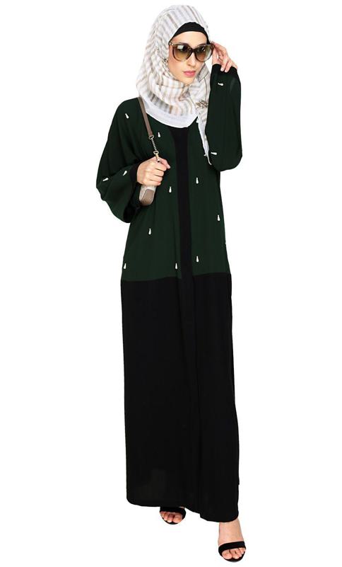 Pearl Drops Dubai Style Green Abaya (Made-To-Order)