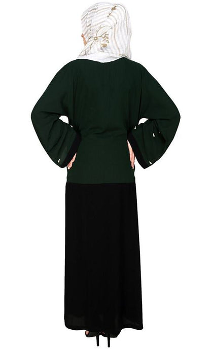 Pearl Drops Dubai Style Green Abaya (Made-To-Order)