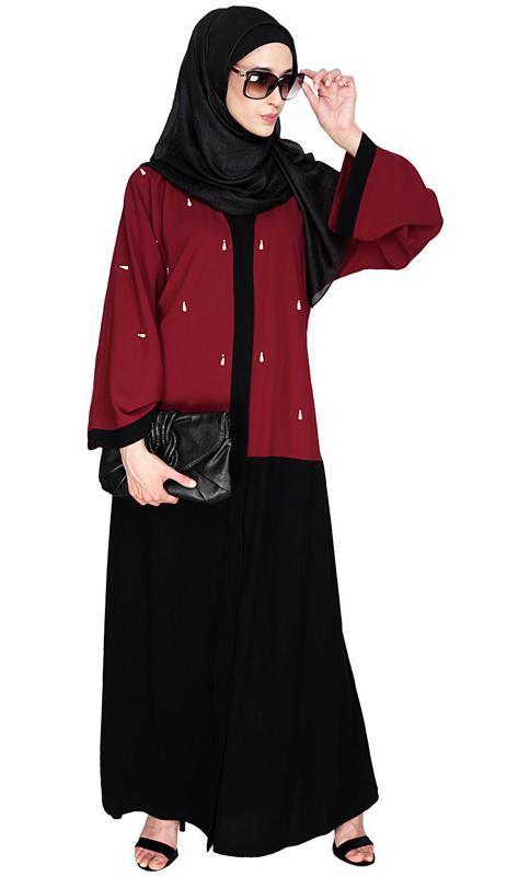 Pearl Drops Dubai Style Wine Abaya (Made-To-Order)