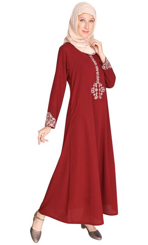 Persian Embroidered Maroon Abaya (Made-To-Order)