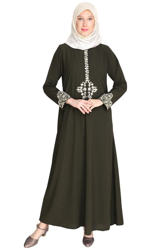 Persian Embroidered Olive Green Abaya