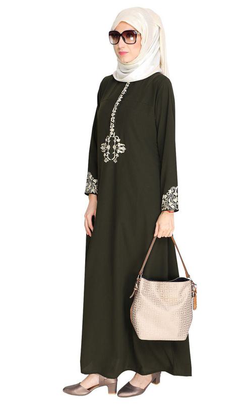 Persian Embroidered Olive Green Abaya