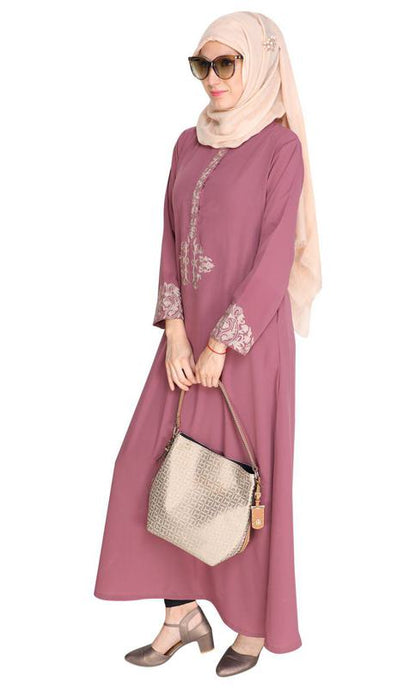 Persian Embroidered Onion Pink Abaya (Made-To-Order)