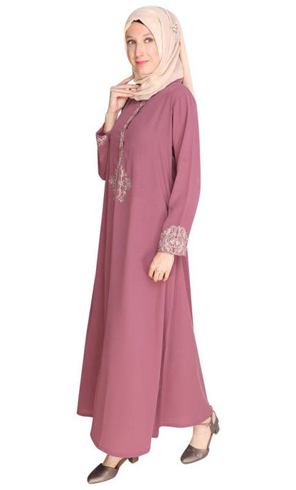Persian Embroidered Onion Pink Abaya (Made-To-Order)
