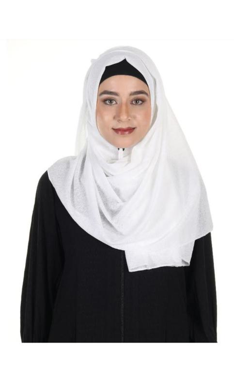 Pin Striped And Textured White Colored Premium Jersey Hijab