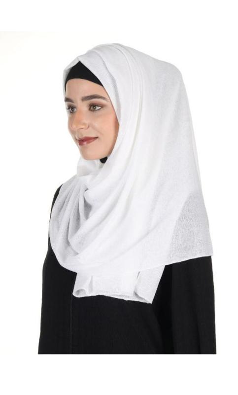 Pin Striped And Textured White Colored Premium Jersey Hijab