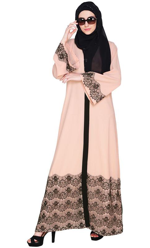 Pink And Black Laced Abaya (Made-To-Order)