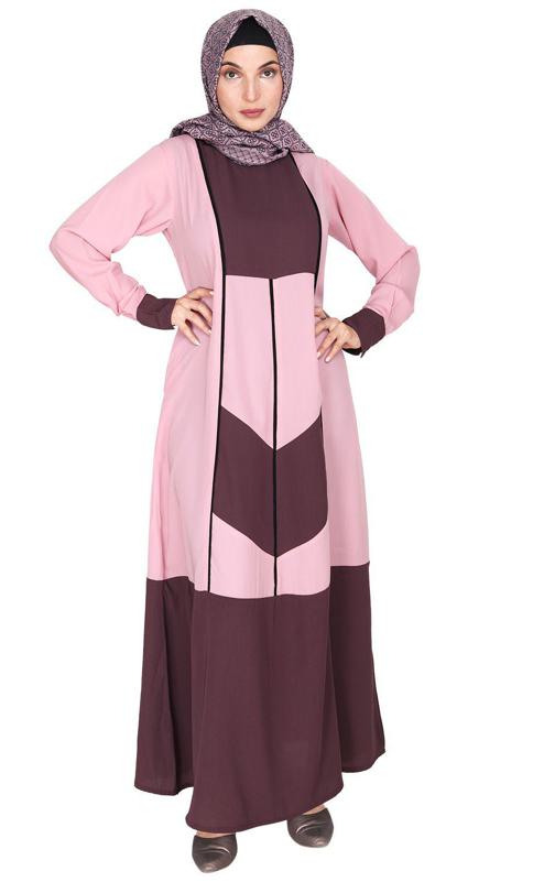 Pink and Imperial Purple Symmetrical Design Abaya (Made-To-Order)