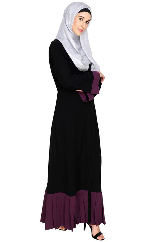Pleated Bliss Black and Purple Dubai Style Abaya (Made-To-Order)