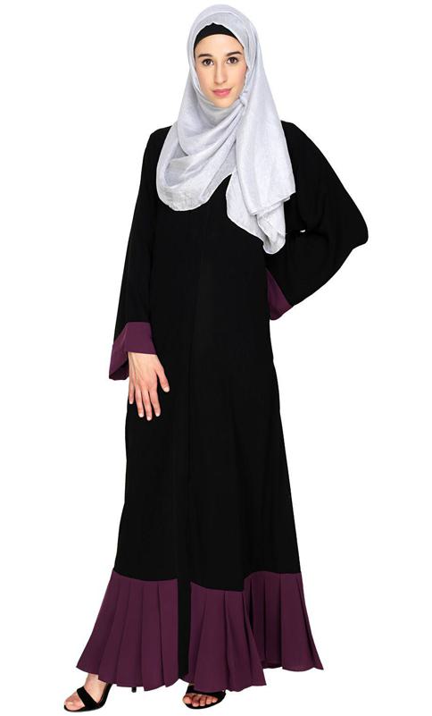 Pleated Bliss Black and Purple Dubai Style Abaya (Made-To-Order)