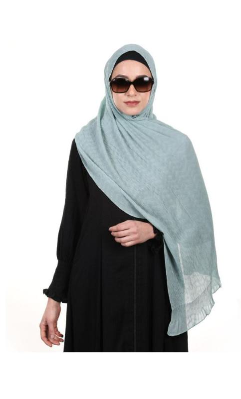 Pleated Chiffon Dead Mint Hijab With A Zig Zag Design