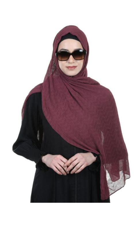 Pleated Chiffon Wine Hijab With A Zig Zag Design