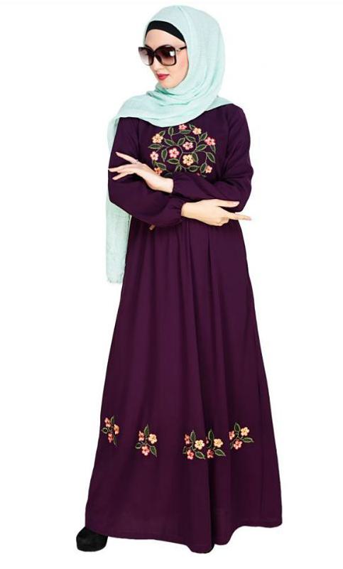 Plush Embroidered Purple Maxi Dress Abaya