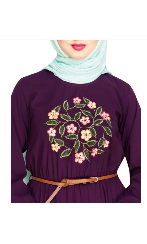 Plush Embroidered Purple Maxi Dress Abaya