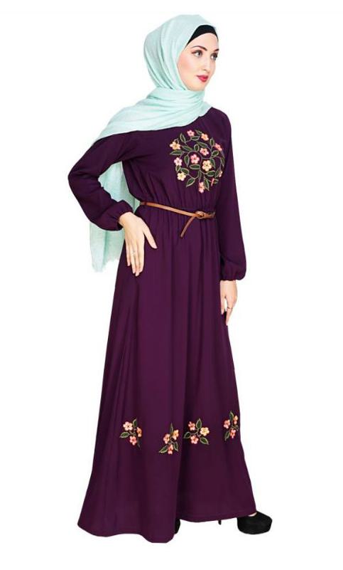 Plush Embroidered Purple Maxi Dress Abaya