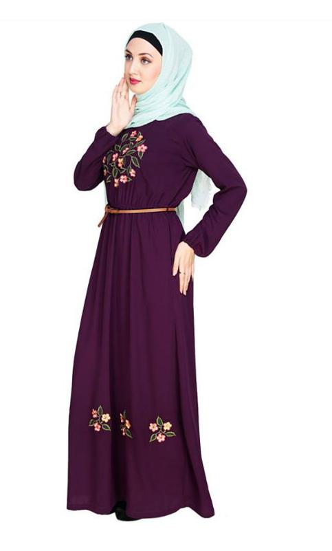 Plush Embroidered Purple Maxi Dress Abaya