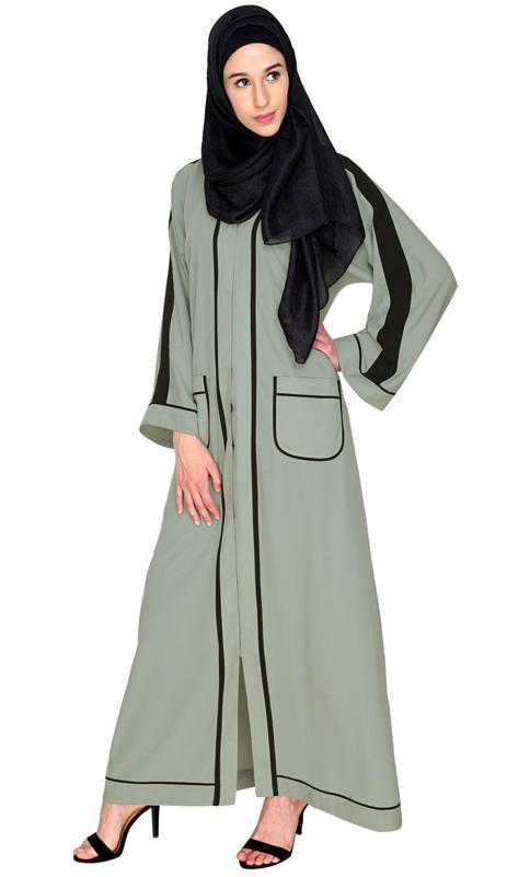 Pocket Dubai Style Abaya With Black Detailing