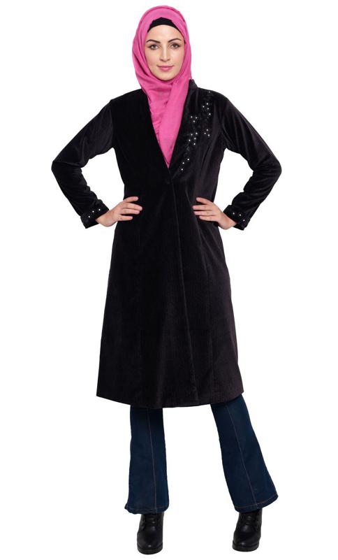 Purple Velvet Pearl Hand Embroidery Coat